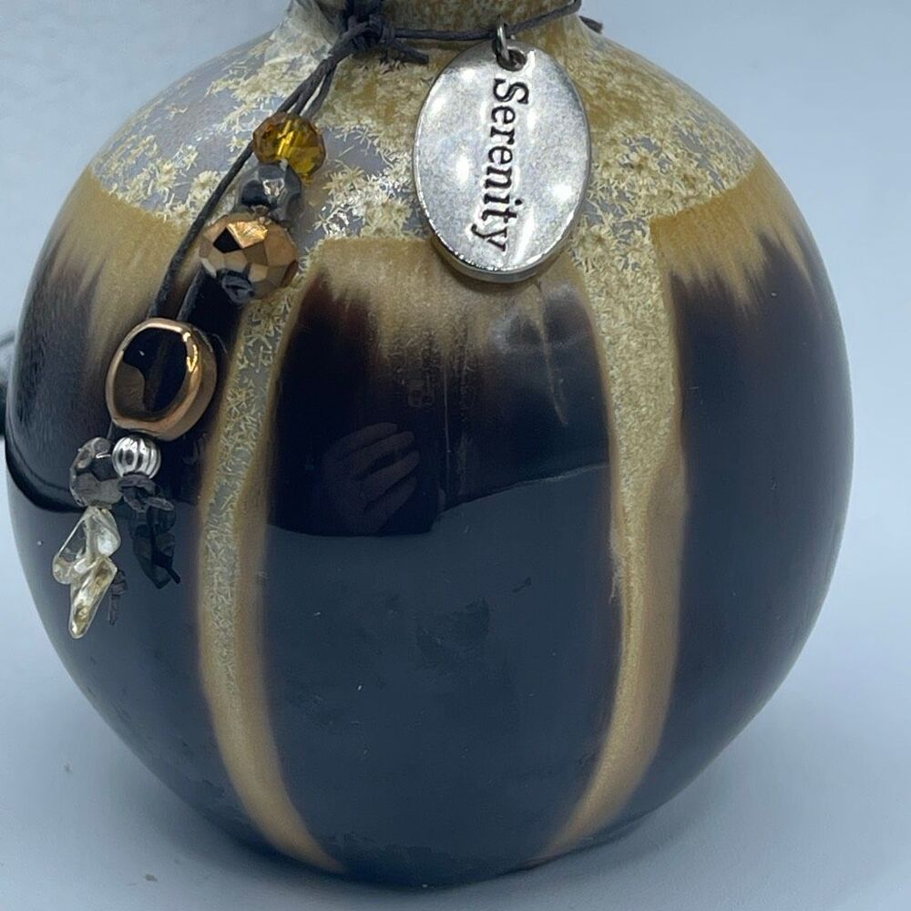 “Serenity” beaded charm drip glaze ceramic bud vase.
